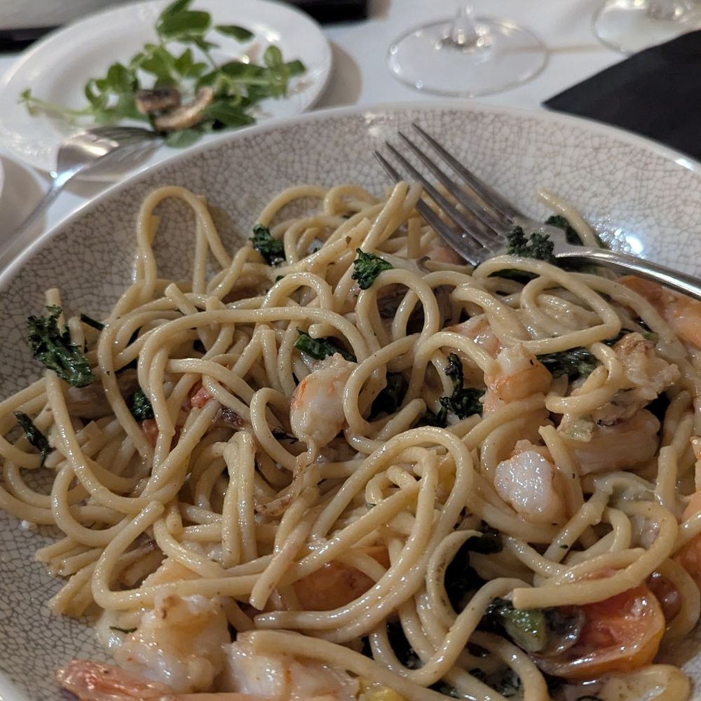 Chelsea Chowder House & Bar - Pasta in a garlic cream sauce with veggies and shrimp - Seafood Near Me - Long Beach, California Chelsea Chowder House & Bar - Pasta in a garlic cream sauce with veggies and shrimp - Seafood Near Me - Long Beach, California