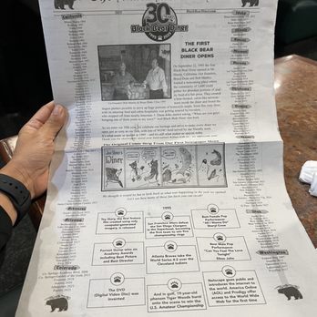 Black Bear Diner Hayward - The menu is a newspaper - Diners Near Me - Hayward, California