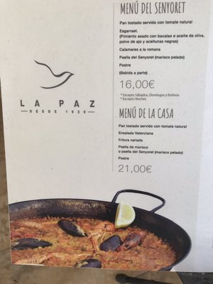 Menu photo 3 La Paz Valencia, V Menu photo 3 La Paz Valencia, V