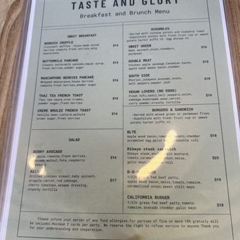 Taste & Glory - Menu - Breakfast & Brunch Near Me - San Mateo, California Taste & Glory - Menu - Breakfast & Brunch Near Me - San Mateo, California