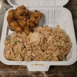 Panda Express - Orange chicken on fried rice