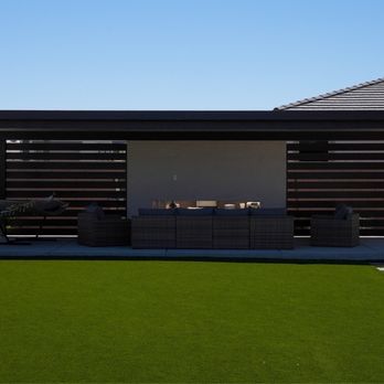 Modern Elite Pools - Oversize patio cover with fire feature and deco wall - Hot Tub & Pool Near Me - Las Vegas, Nevada