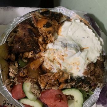 Gold Street Market - Shish kebab over rice with white and hot sauce - Grocery Near Me - Brooklyn, New York Gold Street Market - Shish kebab over rice with white and hot sauce - Grocery Near Me - Brooklyn, New York