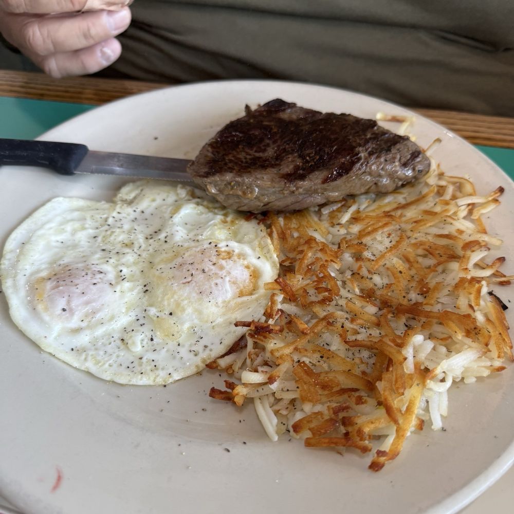 Steak and eggs. Steak and eggs.