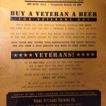 Young Veterans Brewing Company - Cool promo for Vets! - Breweries Near Me - Virginia Beach, Virginia Young Veterans Brewing Company - Cool promo for Vets! - Breweries Near Me - Virginia Beach, Virginia