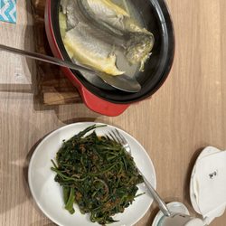 100 sec stewed yellow croaker and sambal kangkong