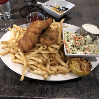 Not Your Average Joe's - Bethesda - Beer Battered Fish & Chips & Cranberry Sangria - New American Near Me - Bethesda, Maryland
