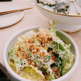 Cured Fish Bar - Little gem Cesar salad with toasted garlic panko made from local sourdough - Japanese Near Me - Livermore, California