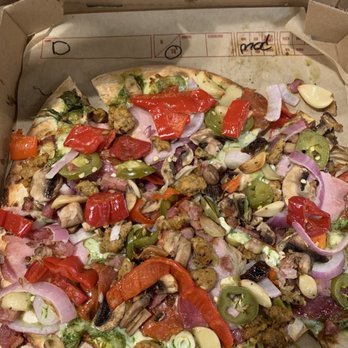 MOD Pizza - Pesto, garlic, moz, feta, pep, salami, spicy sausage, Canadian bacon, bacon, roasted garlic, red peppers, jalapeños, red onions & mushrooms. - Fast Food Near Me - Vallejo, California MOD Pizza - Pesto, garlic, moz, feta, pep, salami, spicy sausage, Canadian bacon, bacon, roasted garlic, red peppers, jalapeños, red onions & mushrooms. - Fast Food Near Me - Vallejo, California