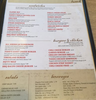 Menu photo 5 Todd's Place Springfield, OR