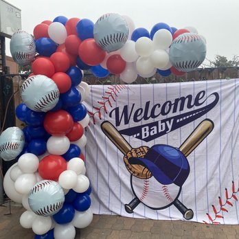 It's A Gas - Balloon Garland- baseball theme baby shower - Party Supplies Near Me - Montclair, California It's A Gas - Balloon Garland- baseball theme baby shower - Party Supplies Near Me - Montclair, California
