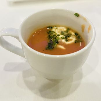 Eddie V's Prime Seafood - Complementary watermelon gazpacho. - Seafood Near Me - Houston, Texas Eddie V's Prime Seafood - Complementary watermelon gazpacho. - Seafood Near Me - Houston, Texas