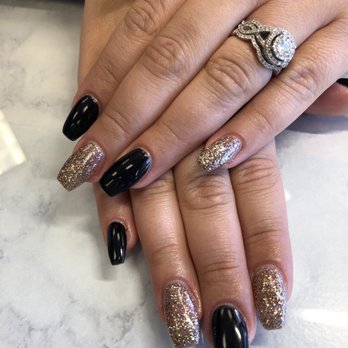 Cielo Salon & Spa - Coffin shape with black and gold gel polish. - Hair Salons Near Me - Henderson, Nevada