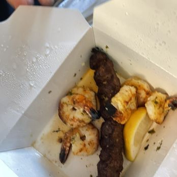 Luna Grill University Center - Kabob and shrimp on the side- so good. Shrimp comes with lemon! - Mediterranean Near Me - Irvine, California