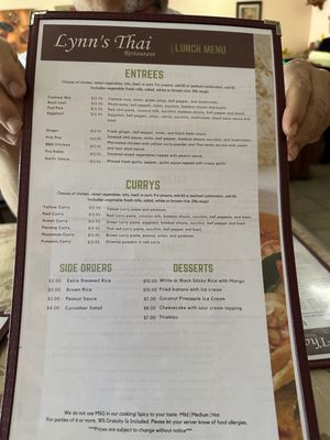 Menu photo 1 Lynn's Thai Restaurant Cotati, CA