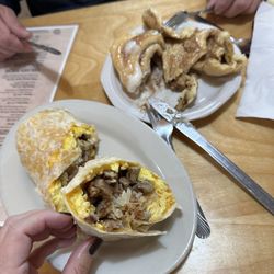 Leon’s Cafe - Breakfast burrito and cinnamon roll