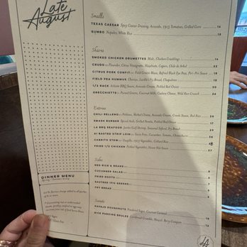 Late August - Menu - Southern Near Me - Houston, Texas