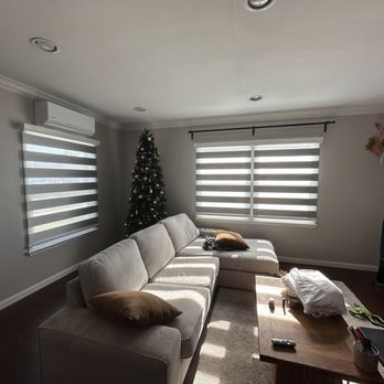 Icon Shades - "Zebra" blinds, can be open like this to let in light, or adjusted to blackout the light. - Shades & Blinds Near Me Icon Shades - "Zebra" blinds, can be open like this to let in light, or adjusted to blackout the light. - Shades & Blinds Near Me