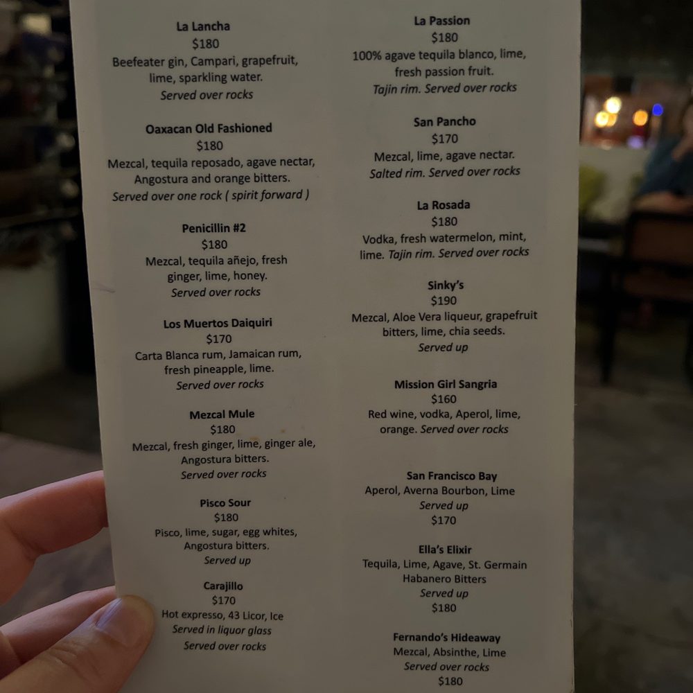 Cocktail menu Cocktail menu