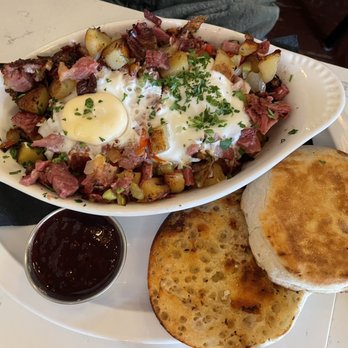 Standish Cafe - Corned beef hash brown with English muffin - Breakfast & Brunch Near Me - Minneapolis, Minnesota