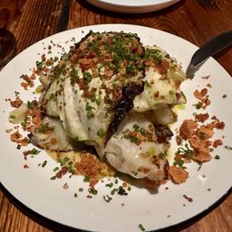 Seared cabbage with hot mustard.