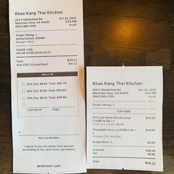Khao Kang Thai Kitchen - Bill - Thai Near Me - Mountain View, California Khao Kang Thai Kitchen - Bill - Thai Near Me - Mountain View, California