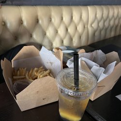 Factory Tea Bar - San Gabriel - Mango Green Tea with boba and Cajun Fries