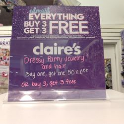 Claire's Boutiques - Pretty good sale on jewelry, it's inexpensive so good for when you need a piece that you'll only wear a few times.