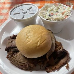 Prater's BBQ - Brisket platter with coleslaw and ranch beans