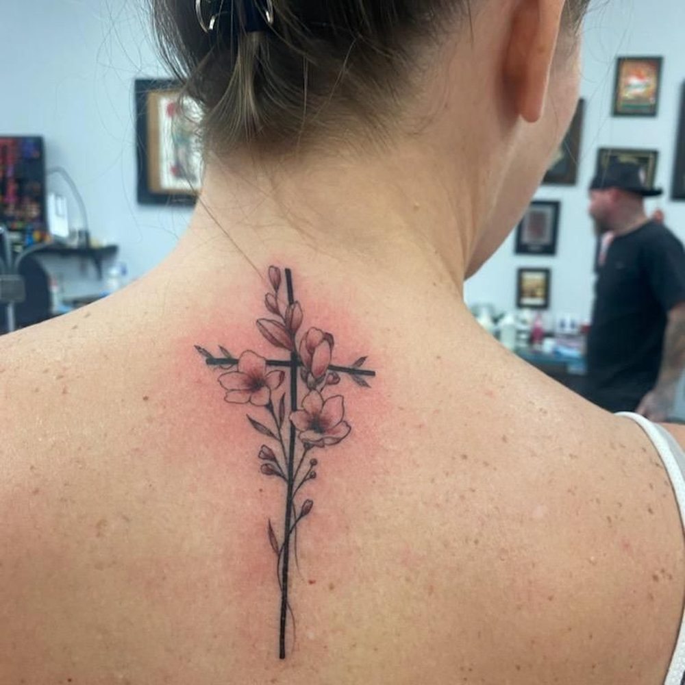 Devoted Ink - Floral cross - Tattoo Near Me - Temecula, California