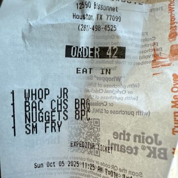 Burger King - Receipt - Burgers Near Me - Houston, Texas Burger King - Receipt - Burgers Near Me - Houston, Texas