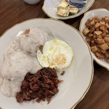 Bacon Nation - Actual biscuits and gravy / medium egg - breakfast potatoes - Breakfast & Brunch Near Me - Las Vegas, Nevada