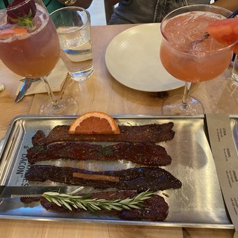 Sweet Maple - Millionaire bacon, top left: lady no 5, top right: spicy watermelon margarita - Breakfast & Brunch Near Me - Palo Alto, California Sweet Maple - Millionaire bacon, top left: lady no 5, top right: spicy watermelon margarita - Breakfast & Brunch Near Me - Palo Alto, California