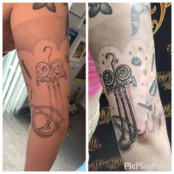 Lil Bros' Tattoo - The left is the crap job done by Shea at Lil Bros. The right is the fixed product by a real tattoo artist from a different shop.