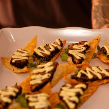 Party In A Box Catering - Local Line Caught Seared Yellowtail on a wonton crisp with micro radish and wasabi cream - Caterers Near Me - Irvine, California Party In A Box Catering - Local Line Caught Seared Yellowtail on a wonton crisp with micro radish and wasabi cream - Caterers Near Me - Irvine, California