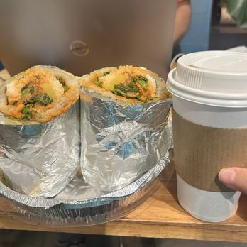 Syko - Tofu Kimchi Fatboy next to 16 oz coffee as you can see HUGE - Syrian Near Me - Brooklyn, New York