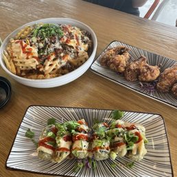 Cheesy Beef Fries, Mad Wings, &  Volcano Roll
