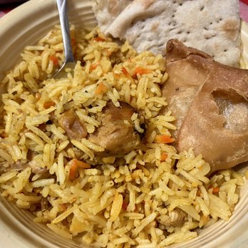 Food Belly - Chicken biryani, vegetable samosa and aloo paratha - Indian Near Me - Corsicana, Texas