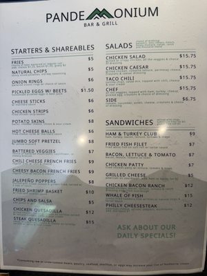 Menu photo 1 Pandemonium Bar and Grill Shermans Dale, PA Menu photo 1 Pandemonium Bar and Grill Shermans Dale, PA