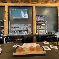 Mountain Merman Brewing - Bar area. They offer flights, some snacks, and some cute merch.