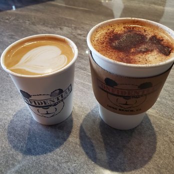 Confidential Coffee - Cappuccino w/ almond milk (left) Mazapan Latte (right). Service with a smile, every time. - Coffee & Tea Near Me - Long Beach, California