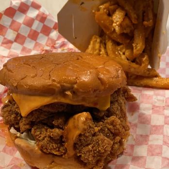 Halal Fried Chicken - Spicy Yorker Burger (HFC Signature) and Garlic Fries - Halal Near Me - Sunnyvale, California