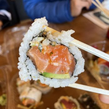 Noble Village  - #8. Spicy Salmon SP Roll ($9.50) cross section! - Japanese Near Me - Clawson, Michigan