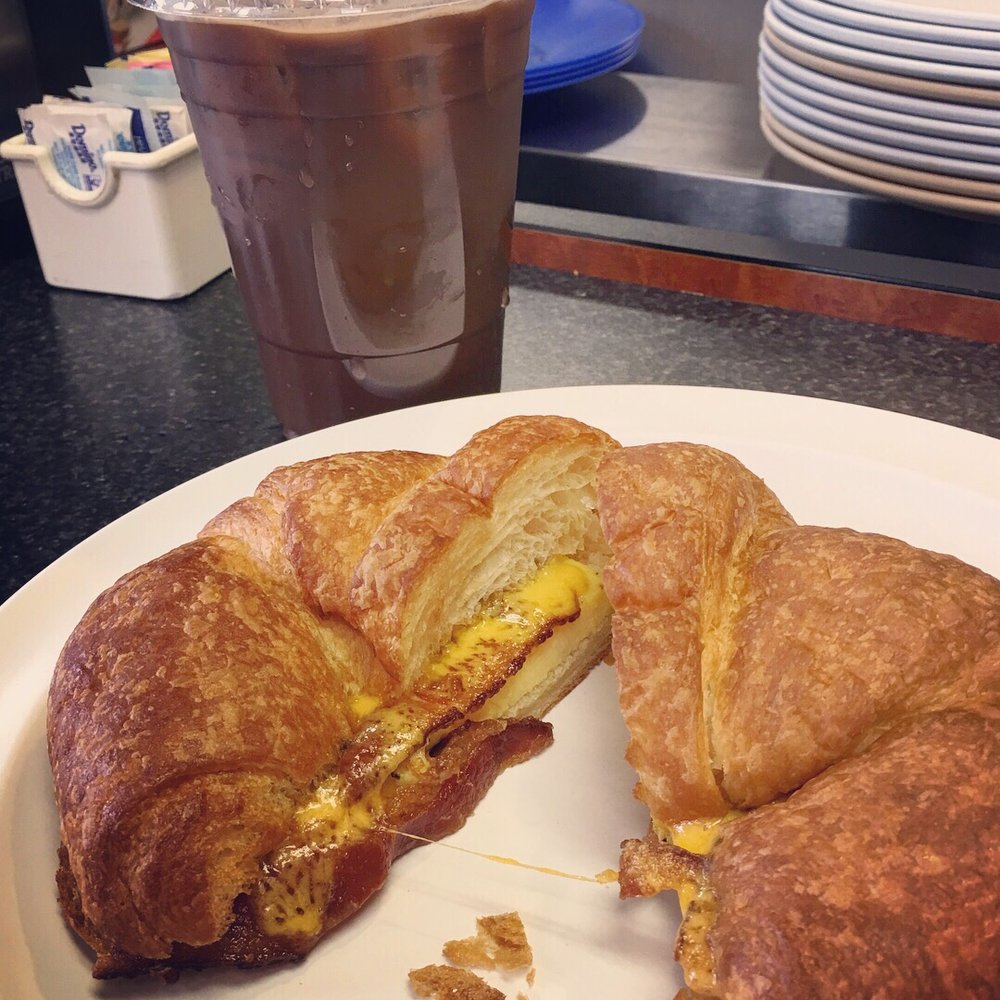 Cameron Cafe - Bacon egg & cheese breakfast sandwich on croissant, with a medium iced mocha. They use the good chocolate in their mochas! - Coffee & Tea Near Me - Alexandria, Virginia Cameron Cafe - Bacon egg & cheese breakfast sandwich on croissant, with a medium iced mocha. They use the good chocolate in their mochas! - Coffee & Tea Near Me - Alexandria, Virginia