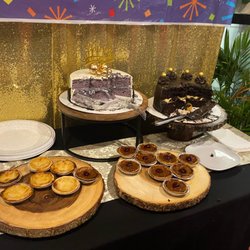 Ube and chocolate cakes, coconut custard and pineapple tarts.