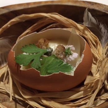 Mirazur - Hen's egg with cream of onion, caper, and smoked herring - French Near Me - Menton, 06