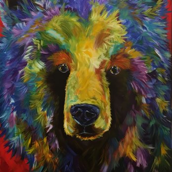 Smith-Klein Gallery - "Wonder Bear" 60" x 40" acrylic painting by Linda Israel at SmithKlein gallery. - Jewelry Near Me - Boulder, Colorado