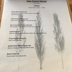 Ona Coffee - Lunch menu - 31/08/17