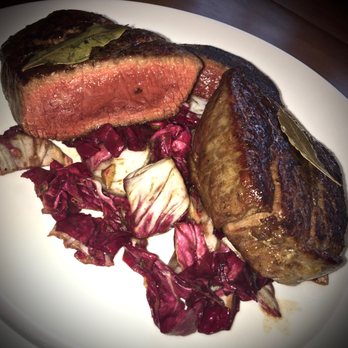 Eataly Boston - SOUS VIDE: Creekstone Farms Angus Filet Mignon from Eataly ($36/lb), radicchio & Jasper Hill Farm Bayley Hazen Blue cheese salad (129°F,1hr) - Pizza Near Me - Boston, Massachusetts