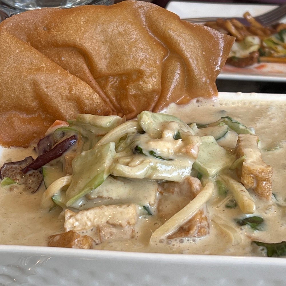 Veggie Garden - E27. Thai Green Curry - rich and creamy. - Vegan Near Me - Mountain View, California Veggie Garden - E27. Thai Green Curry - rich and creamy. - Vegan Near Me - Mountain View, California